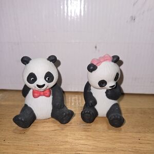 Adorable Panda Figurines with Pink Accents